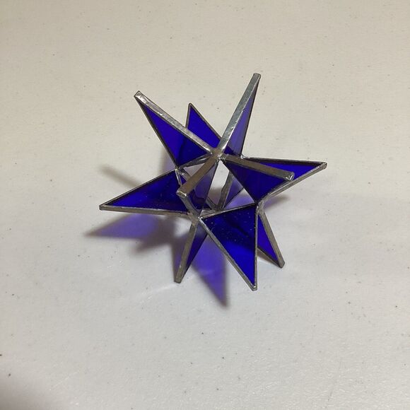 Unmarked Other - Stained Glass Sun Catcher 12 Point Blue  Star Christmas Holiday Decor Xmas